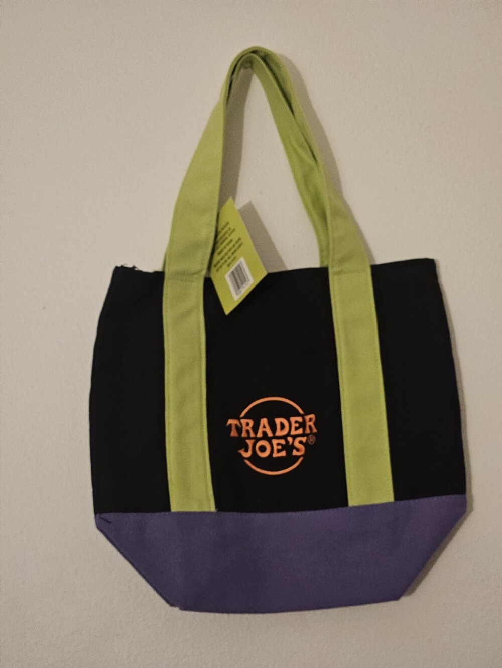 NWT Trader Joe's Mini Halloween Canvas Tote Bag Black Purple Lime Orange